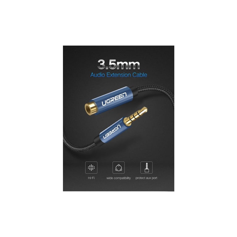 Кабель мультимедійний 3.5mm M to 3.5mm F 2.0m AV118 blue Ugreen (40675) - фото 2