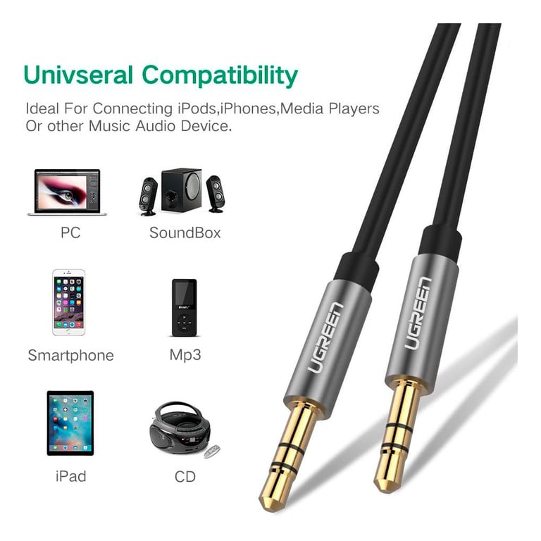 Кабель мультимедійний 3.5mm M to 3.5mm M 0.5m AV119 black Ugreen (10732) - фото 6