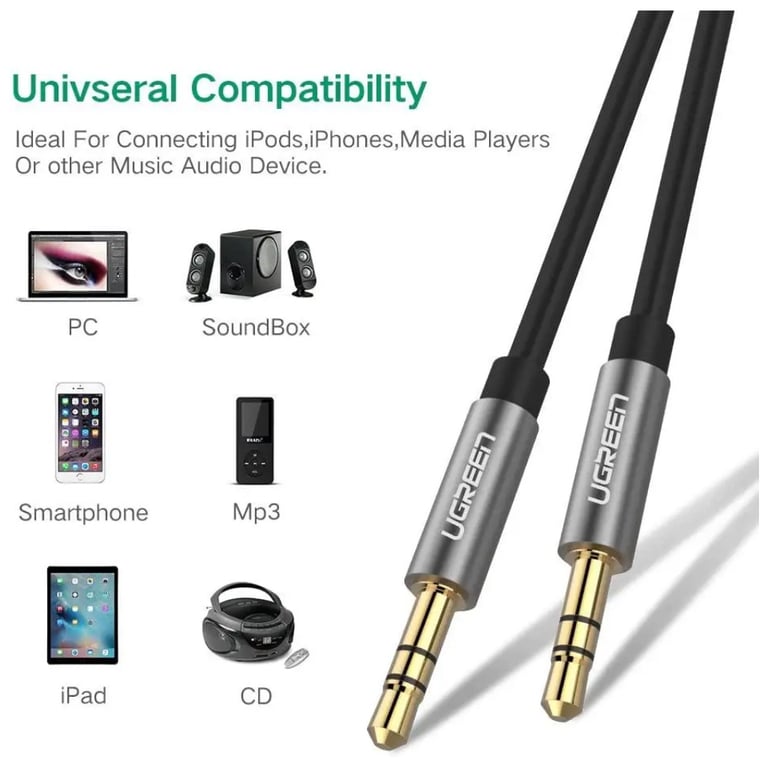 Кабель мультимедійний 3.5mm M to 3.5mm M 2.0m AV119 black Ugreen (10735) - фото 4