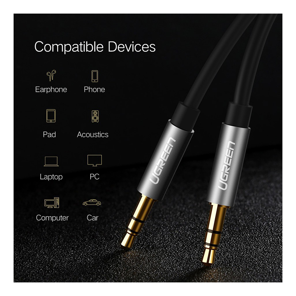 Кабель мультимедійний 3.5mm M to 3.5mm M 3.0m AV119 black UGREEN (10736) - фото 10 Кабель мультимедійний 3.5mm M to 3.5mm M 3.0m AV119 black UGREEN (10736) - фото 10