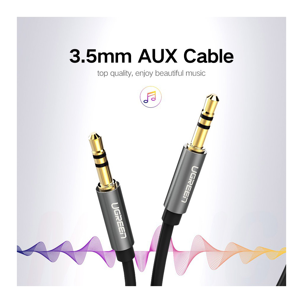 Кабель мультимедійний 3.5mm M to 3.5mm M 3.0m AV119 black UGREEN (10736) - фото 4 Кабель мультимедійний 3.5mm M to 3.5mm M 3.0m AV119 black UGREEN (10736) - фото 4