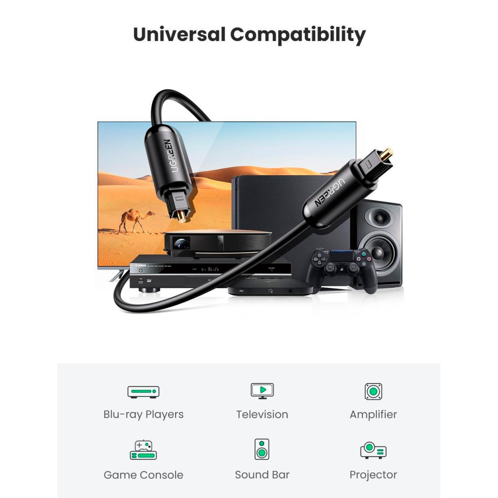 Кабель мультимедійний Optical Toslink 1.5m AV122 black Ugreen (70891) - фото 2 Кабель мультимедійний Optical Toslink 1.5m AV122 black Ugreen (70891) - фото 2