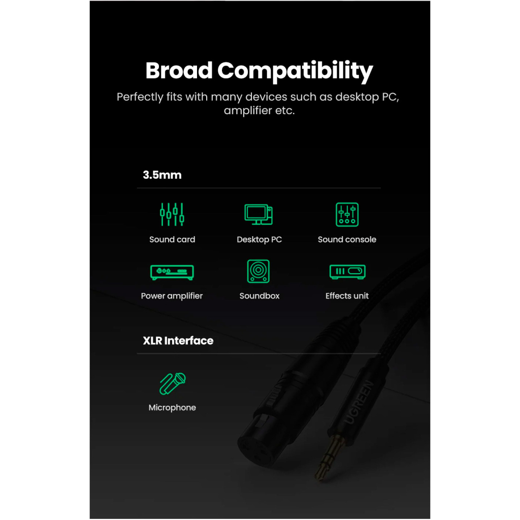 Кабель мультимедійний 3.5mm M to XLR F 1.0m AV182 black Ugreen (20763) - фото 9 Кабель мультимедійний 3.5mm M to XLR F 1.0m AV182 black Ugreen (20763) - фото 9