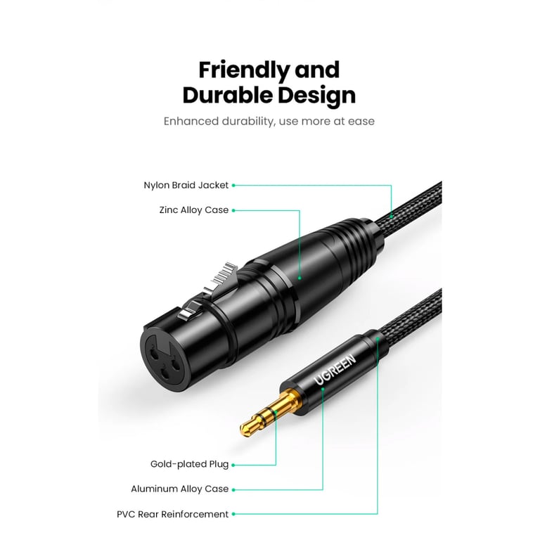Кабель мультимедійний 3.5mm M to XLR F 2.0m AV182 black Ugreen (20244) - фото 11