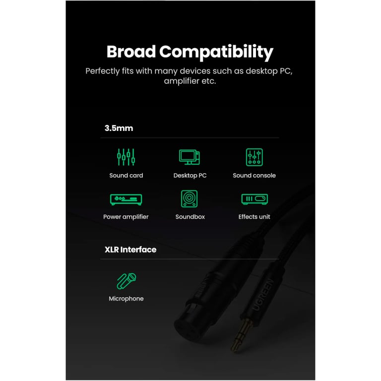 Кабель мультимедійний 3.5mm M to XLR F 2.0m AV182 black Ugreen (20244) - фото 9