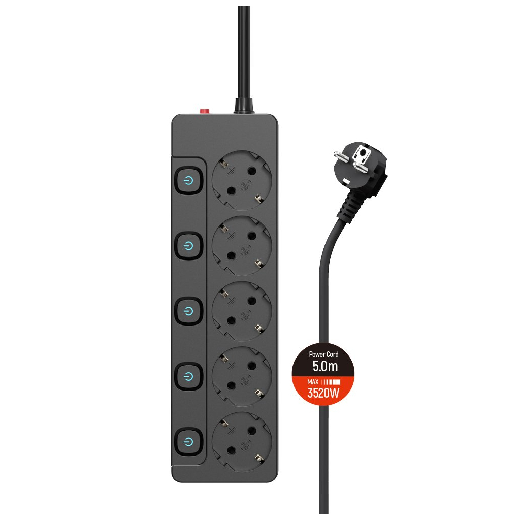 Мережевий фільтр живлення ColorWay CW-PSEA55SBK 5 розеток5м (CW-PSEA55SBK) Мережевий фільтр живлення ColorWay CW-PSEA55SBK 5 розеток5м (CW-PSEA55SBK)