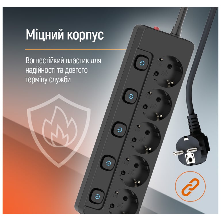 Мережевий фільтр живлення ColorWay CW-PSEA55SBK 5 розеток5м (CW-PSEA55SBK) - фото 10