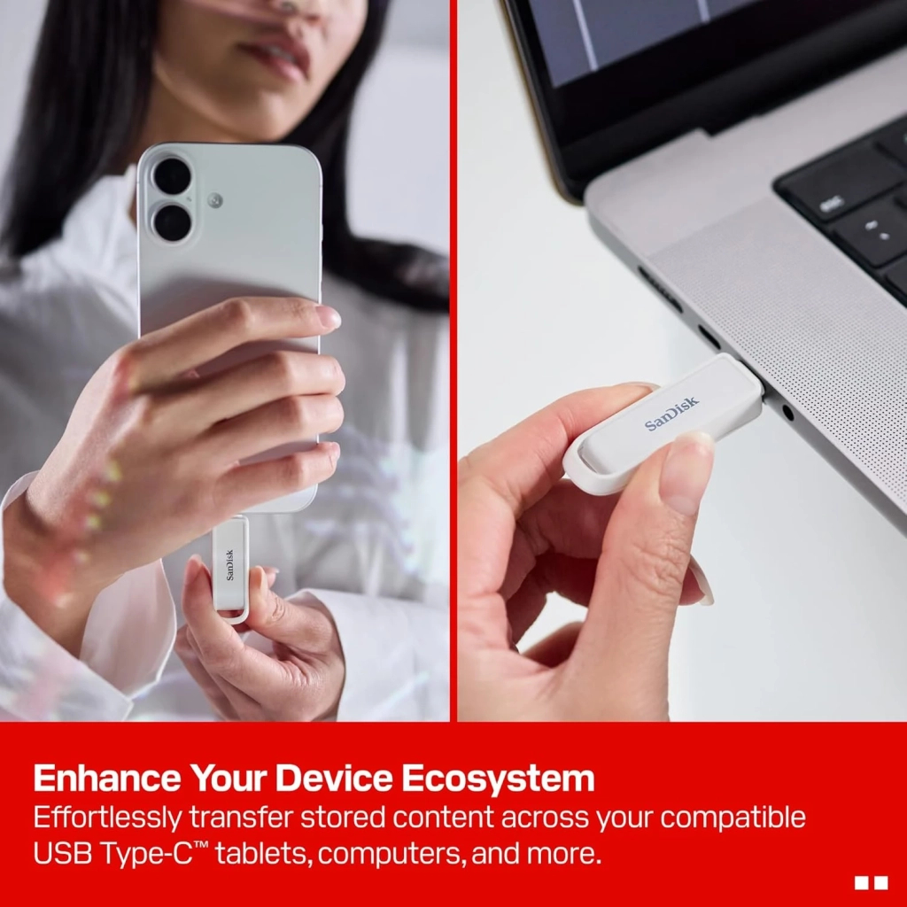 USB флеш накопичувач SanDisk 128GB Phone Drive Arctic White Type-C USB 3.2 (SDIXS0N-128G-GN6NE) - фото 5 USB флеш накопичувач SanDisk 128GB Phone Drive Arctic White Type-C USB 3.2 (SDIXS0N-128G-GN6NE) - фото 5