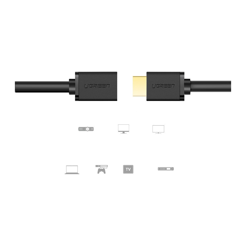 Кабель мультимедійний HDMI M to HDMI F 1.0m HD107 black Ugreen (10141) - фото 5 Кабель мультимедійний HDMI M to HDMI F 1.0m HD107 black Ugreen (10141) - фото 5