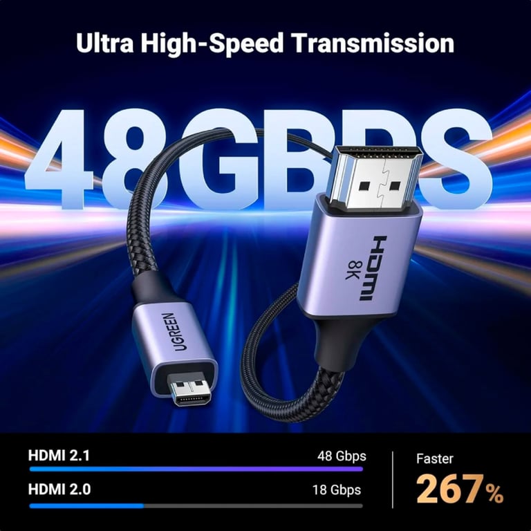 Кабель мультимедійний HDMI M to HDMI micro M 2.0m V2.1 8K60Hz HD164 black Ugreen (15517) - фото 4