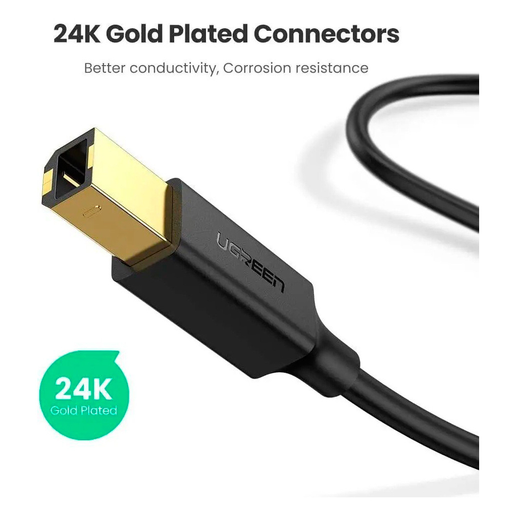 Кабель для принтера USB 2.0 AM/BM 3.0m US135 black Ugreen (10351) - фото 3 Кабель для принтера USB 2.0 AM/BM 3.0m US135 black Ugreen (10351) - фото 3