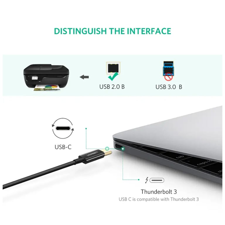 Кабель для принтера USB-C 2.0 to BM 2.0m US241 black Ugreen (50446) - фото 3