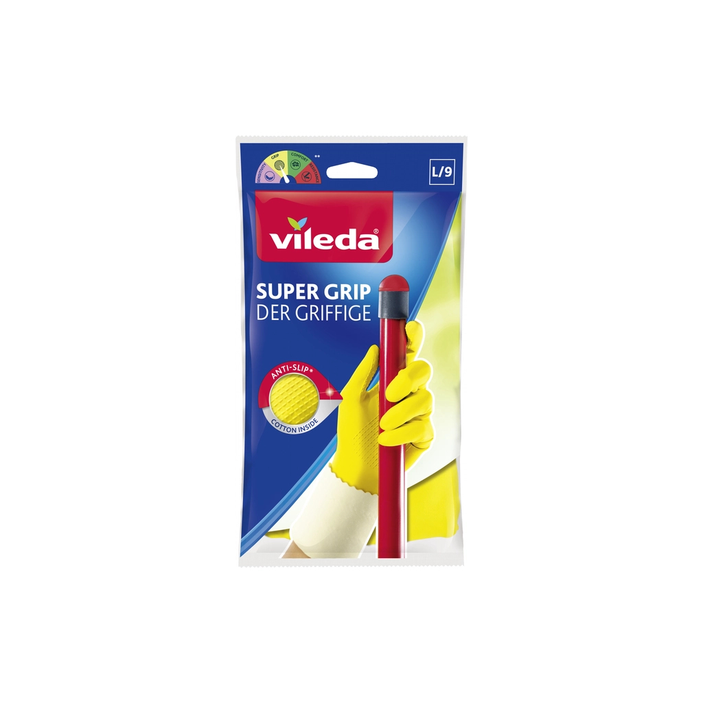 Рукавички господарські Vileda Super Grip Латексні Надміцні Розмір L (8001940003368) Рукавички господарські Vileda Super Grip Латексні Надміцні Розмір L (8001940003368)