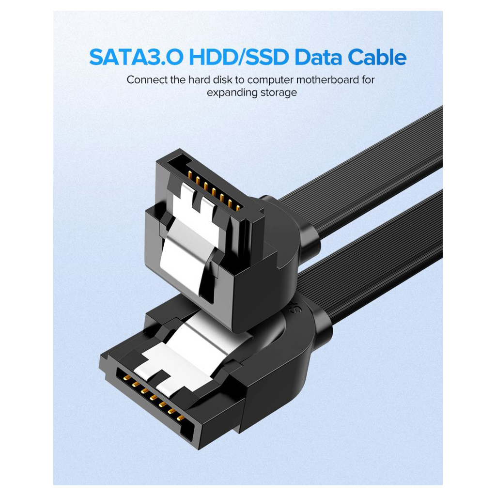 Кабель для передачі даних SATA 3 Data Cable 0.5m 90° corner US217 Black UGREEN (30797) - фото 2 Кабель для передачі даних SATA 3 Data Cable 0.5m 90° corner US217 Black UGREEN (30797) - фото 2
