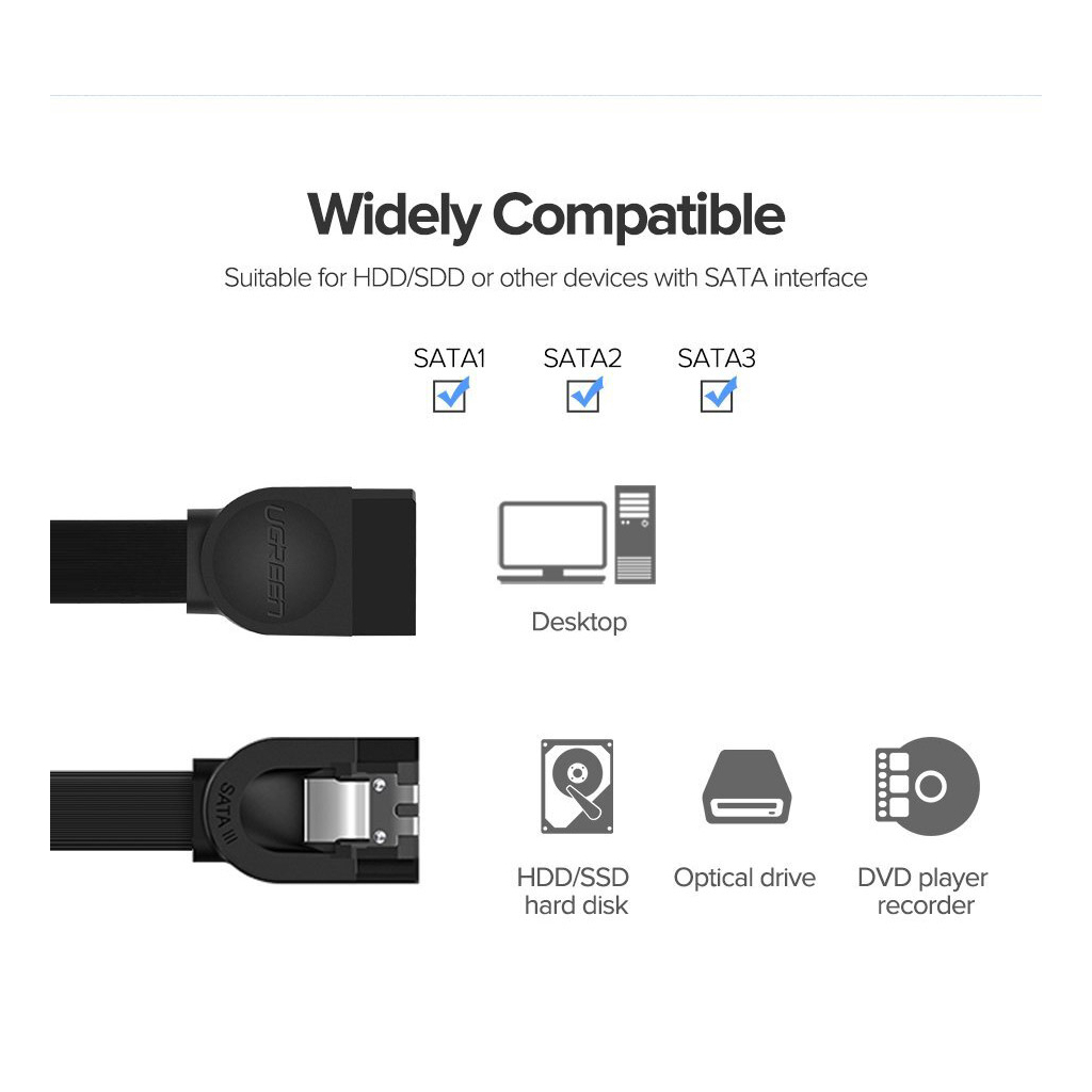 Кабель для передачі даних SATA 3 Data Cable 0.5m 90° corner US217 Black UGREEN (30797) - фото 5 Кабель для передачі даних SATA 3 Data Cable 0.5m 90° corner US217 Black UGREEN (30797) - фото 5