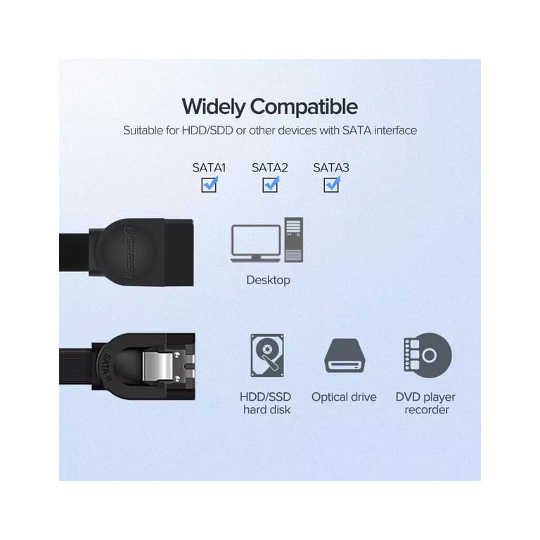 Кабель для передачі даних SATA 3 Data Cable 0.5m US217 Black UGREEN (30796) - фото 8