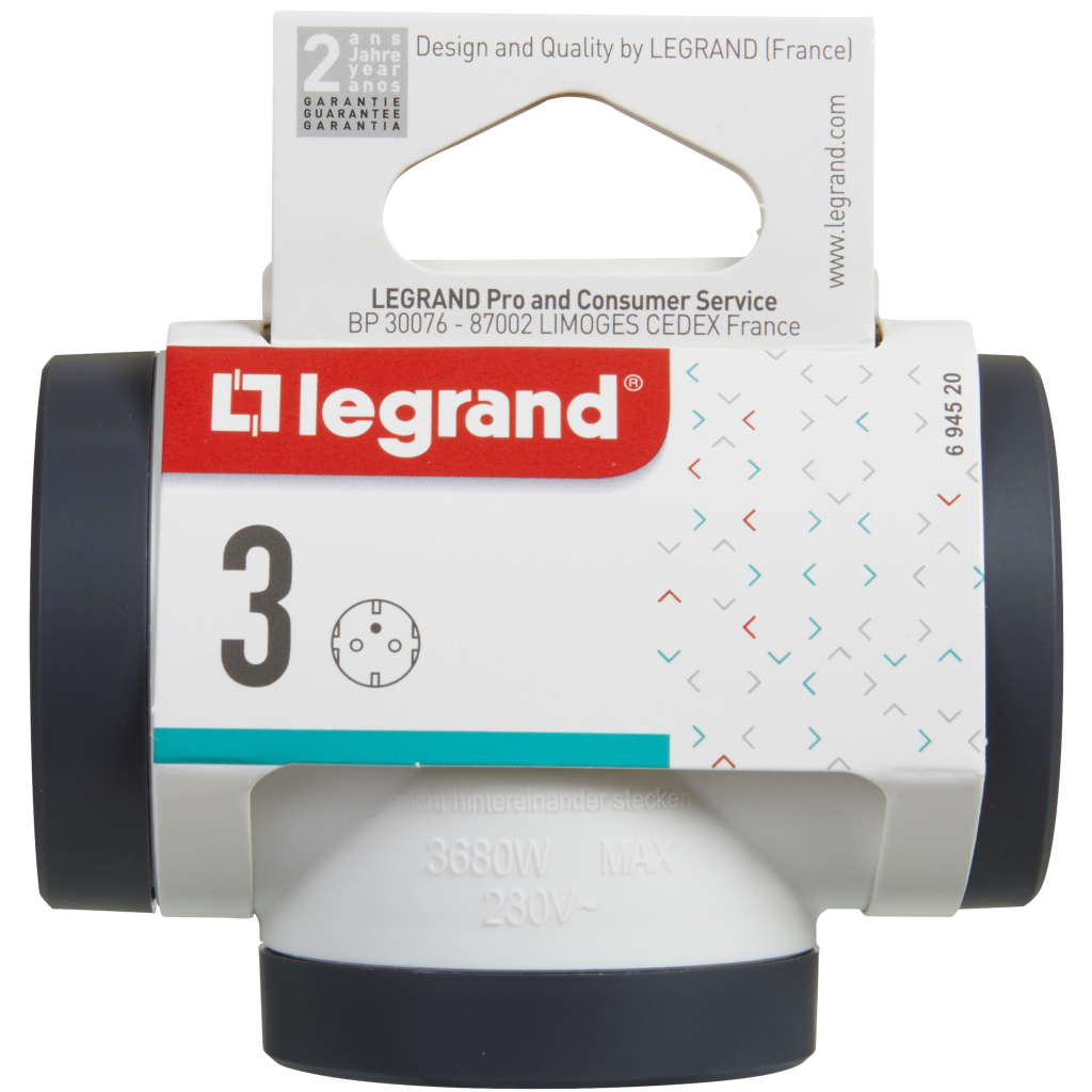 Мережевий розгалужувач Legrand ПРЕМІУМ 3х2К+З бокові розетки, колір Білий/Чорний (694520) - фото 4 Мережевий розгалужувач Legrand ПРЕМІУМ 3х2К+З бокові розетки, колір Білий/Чорний (694520) - фото 4