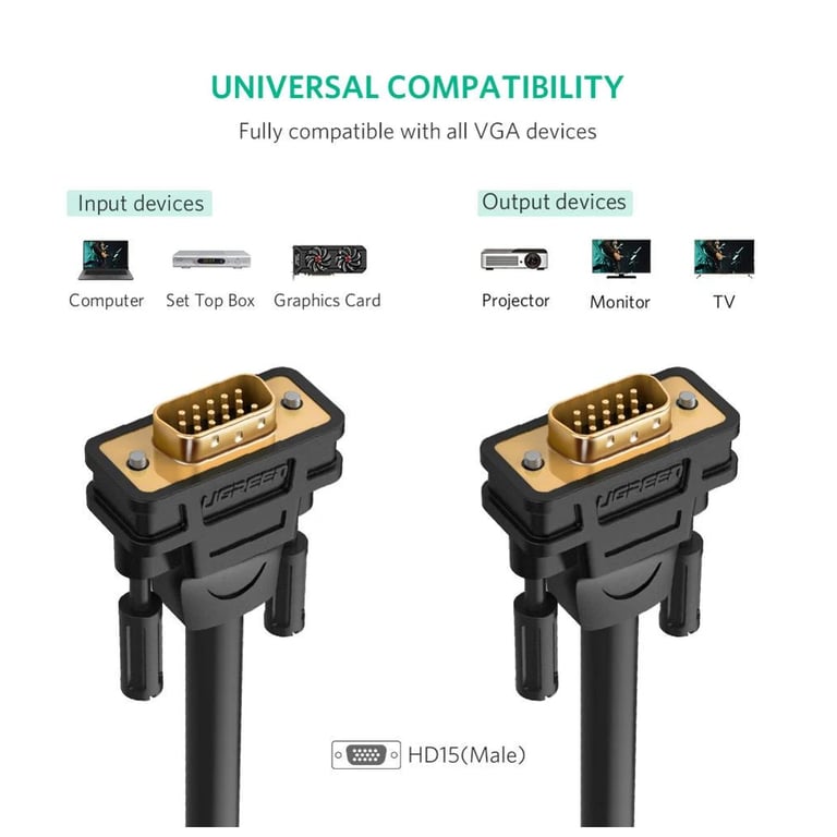 Кабель мультимедійний VGA M to VGA M 2.0m VG101 black Ugreen (11646) - фото 3