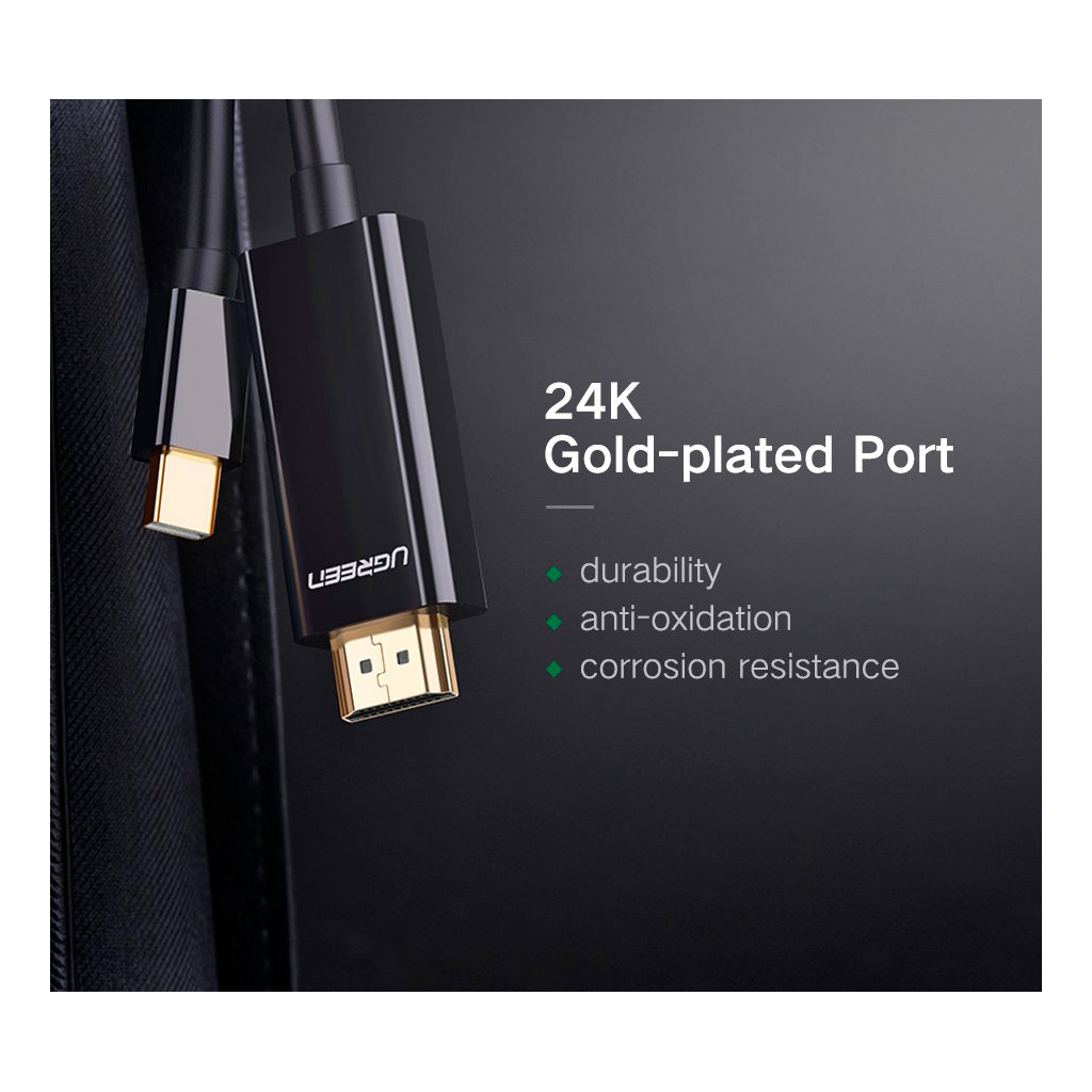 Кабель мультимедійний miniDisplayPort M to HDMI M 1.5m MD101 4K black UGREEN (20848) - фото 10 Кабель мультимедійний miniDisplayPort M to HDMI M 1.5m MD101 4K black UGREEN (20848) - фото 10