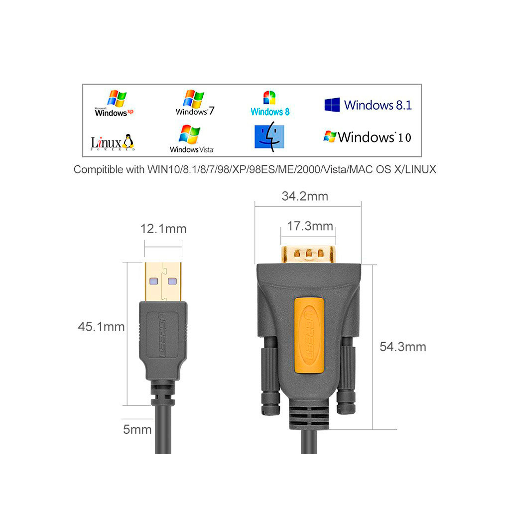 Кабель для передачі даних USB to COM M 2.0m DB9 RS-232 CR104 black Ugreen (20222) - фото 11 Кабель для передачі даних USB to COM M 2.0m DB9 RS-232 CR104 black Ugreen (20222) - фото 11
