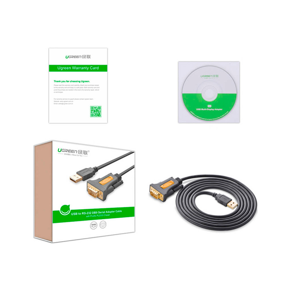 Кабель для передачі даних USB to COM M 2.0m DB9 RS-232 CR104 black Ugreen (20222) - фото 4 Кабель для передачі даних USB to COM M 2.0m DB9 RS-232 CR104 black Ugreen (20222) - фото 4