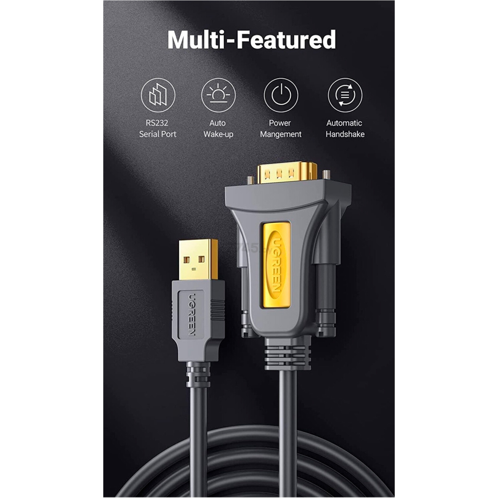 Кабель для передачі даних USB to COM M 2.0m DB9 RS-232 CR104 black Ugreen (20222) - фото 5 Кабель для передачі даних USB to COM M 2.0m DB9 RS-232 CR104 black Ugreen (20222) - фото 5