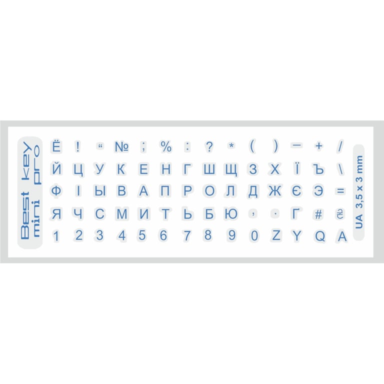 Наклейка на клавіатуру BestKey mini Pro 3,5х3мм, прозора основа, 70, синій (BKmPRO/BluTr/052) - фото 1