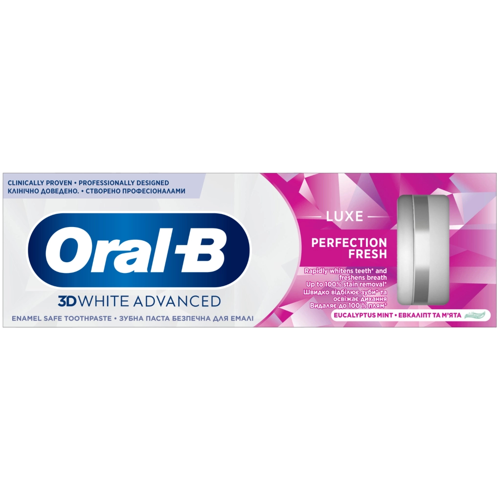 Зубна паста Oral-B 3D White Advanced Luxe Perfection Прохолода м'яти та евкаліпту 75 мл (8700216922739) - фото 2 Зубна паста Oral-B 3D White Advanced Luxe Perfection Прохолода м'яти та евкаліпту 75 мл (8700216922739) - фото 2