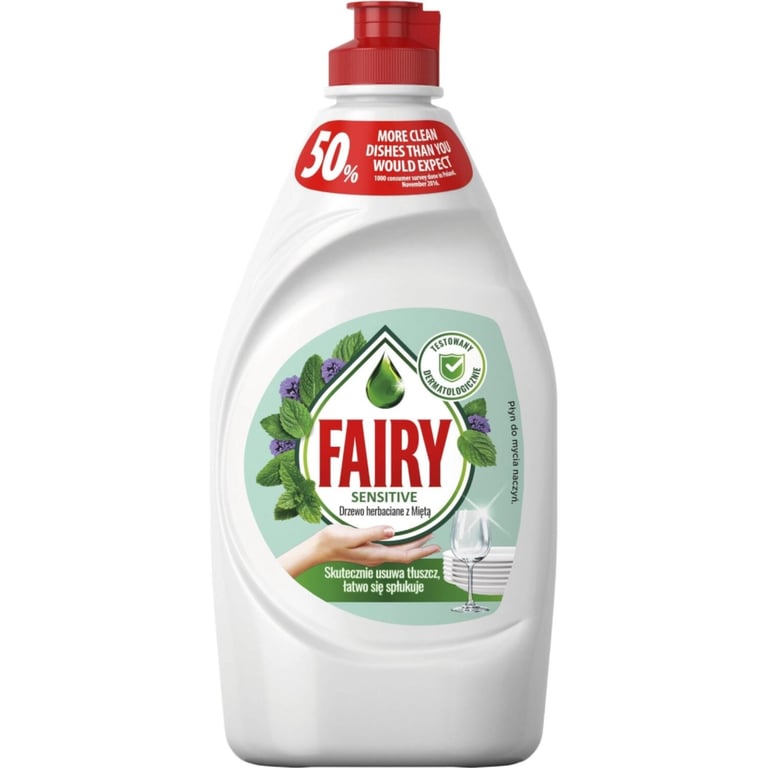 Засіб для ручного миття посуду Fairy Sensitive Чайне дерево та м'ята 450 мл (8006530111621) - фото 1