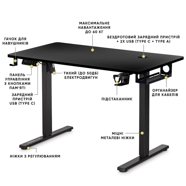 Комп'ютерний стіл Mealux PowerDesk Energy Black з електрорегулюванням висоти (EVO-201 Energy B/B) - фото 2