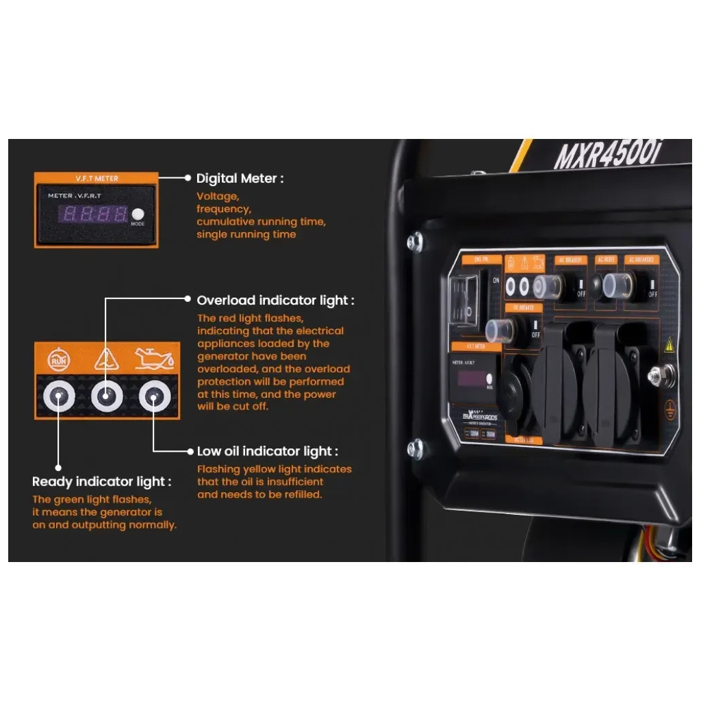 Генератор maXpeedingRODS MXR4500i (3,5 kW), 220V, 50Hz, 7.5л, ручний запуск (mxr4500i) - фото 3 Генератор maXpeedingRODS MXR4500i (3,5 kW), 220V, 50Hz, 7.5л, ручний запуск (mxr4500i) - фото 3