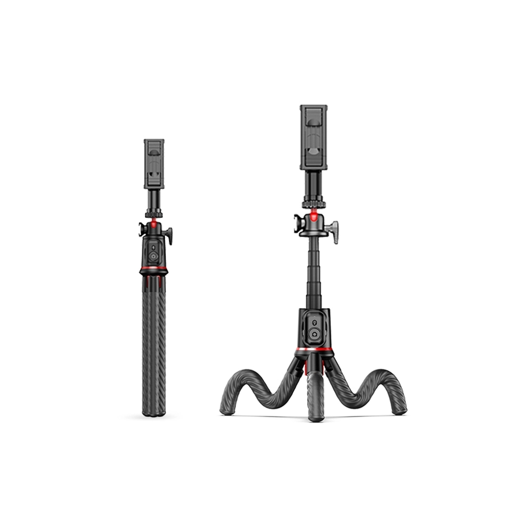 Штатив RTAKO C03 Octopus Extendable Tripod Selfie Stick (with Detachable Phone Holder) Black (6942063212416) - фото 2 Штатив RTAKO C03 Octopus Extendable Tripod Selfie Stick (with Detachable Phone Holder) Black (6942063212416) - фото 2