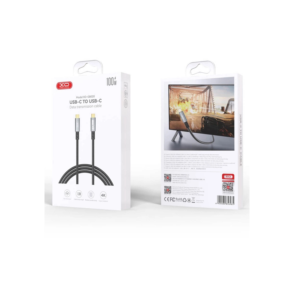 Дата кабель USB-C to USB-C 1.0m 100W PD black XO (GB020-CC.tranish) - фото 4 Дата кабель USB-C to USB-C 1.0m 100W PD black XO (GB020-CC.tranish) - фото 4