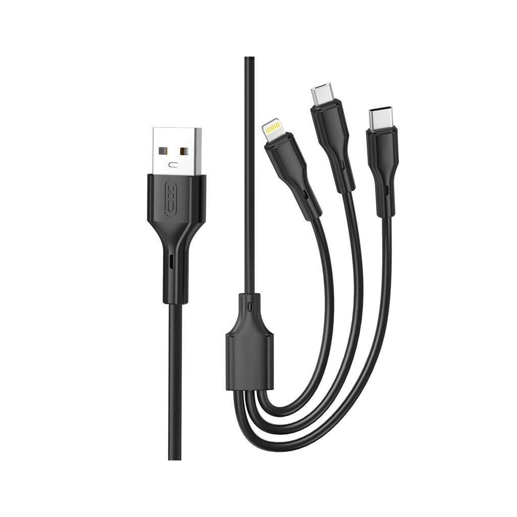 Дата кабель USB 2.0 AM to Lightning + Micro 5P + USB-C 3A black XO (CB-23U3-BK)
