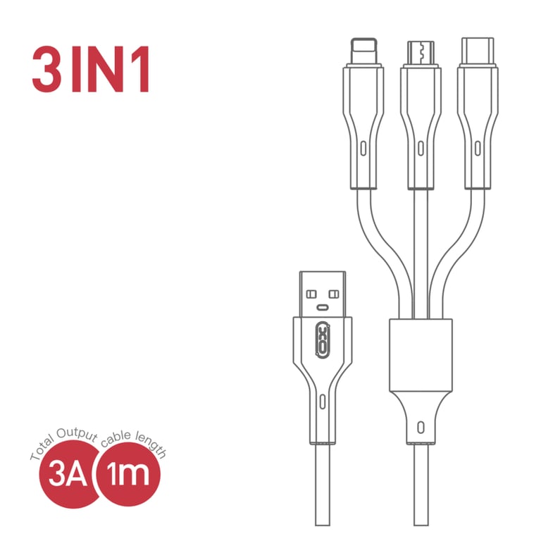 Дата кабель USB 2.0 AM to Lightning + Micro 5P + USB-C 3A black XO (CB-23U3-BK) - фото 4