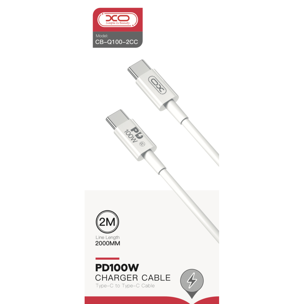 Дата кабель USB-C to USB-C 2.0m 100W white XO (CB-Q100-2CC) - фото 2 Дата кабель USB-C to USB-C 2.0m 100W white XO (CB-Q100-2CC) - фото 2