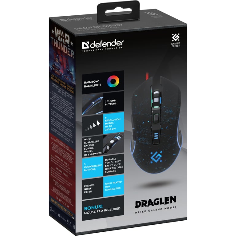 Мишка Defender Draglen GM-907 RGB USB Black (52907) - фото 4