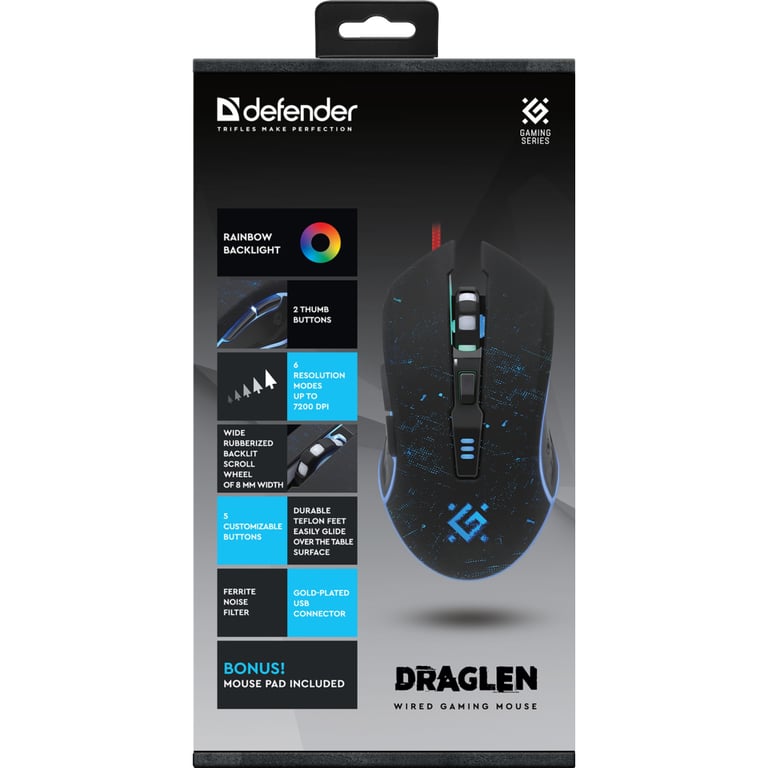 Мишка Defender Draglen GM-907 RGB USB Black (52907) - фото 5