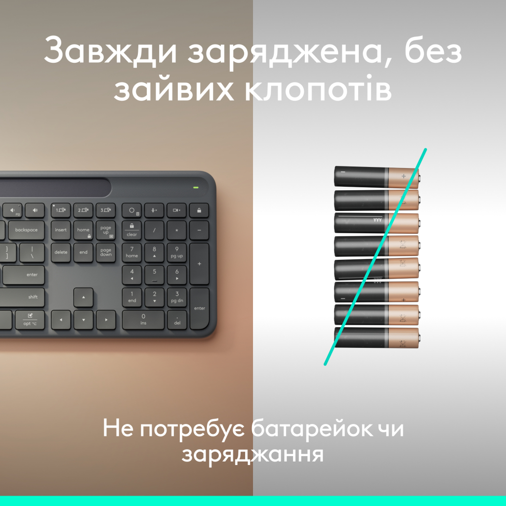 Клавіатура Logitech Slim Solar+ for Business Wireless/Bluetooth Graphite (920-013779) - фото 3 Клавіатура Logitech Slim Solar+ for Business Wireless/Bluetooth Graphite (920-013779) - фото 3