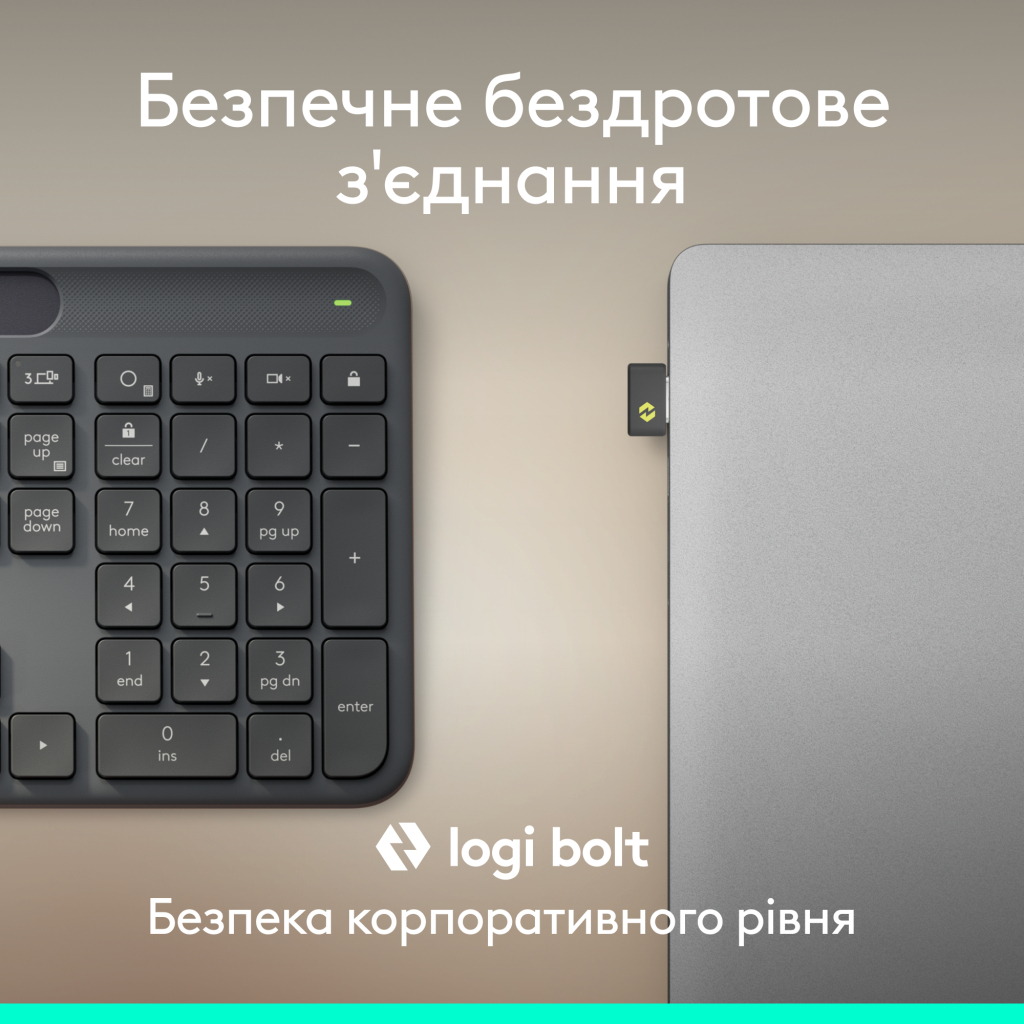 Клавіатура Logitech Slim Solar+ for Business Wireless/Bluetooth Graphite (920-013779) - фото 5 Клавіатура Logitech Slim Solar+ for Business Wireless/Bluetooth Graphite (920-013779) - фото 5