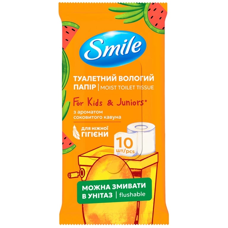 Туалетний папір Smile For Kids & Juniors Вологий 10 аркушів (4823071666045) - фото 1