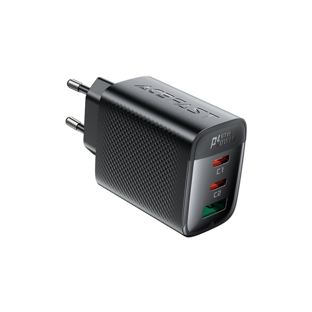 Зарядний пристрій Acefast 2xUSB-C + 1xUSB 67W GaN black (6974316284048) Зарядний пристрій Acefast 2xUSB-C + 1xUSB 67W GaN black (6974316284048)