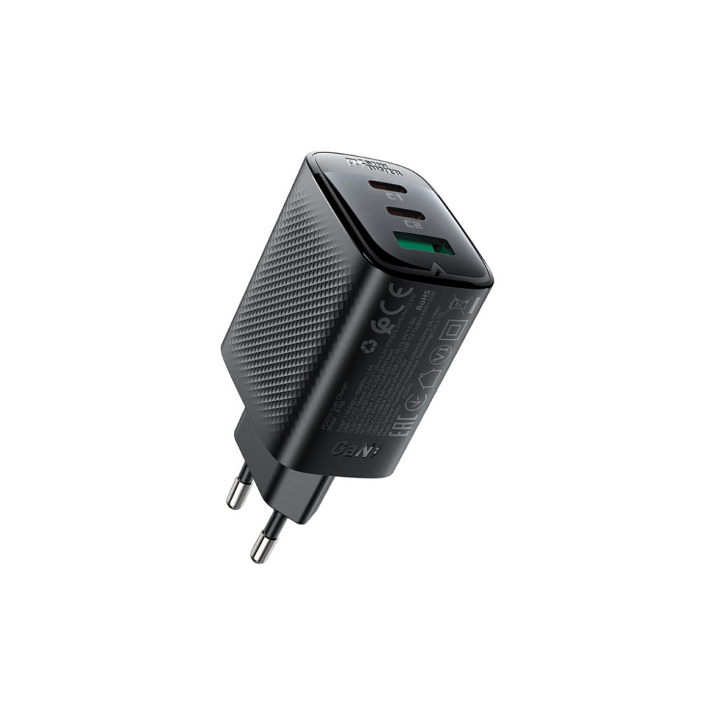 Зарядний пристрій Acefast 2xUSB-C + 1xUSB 67W GaN black (6974316284048) - фото 2 Зарядний пристрій Acefast 2xUSB-C + 1xUSB 67W GaN black (6974316284048) - фото 2