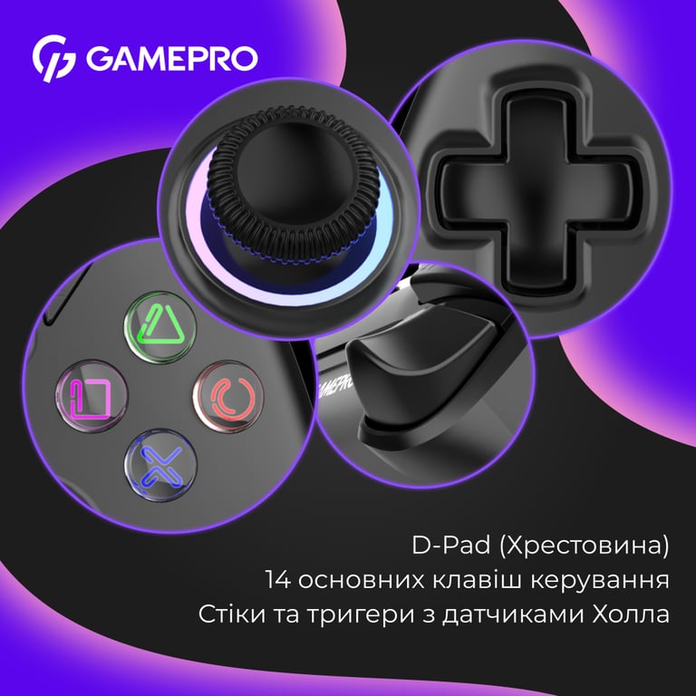 Геймпад GamePro GPS20B 2.4G/BT 5.1/USB (Switch/PC/PS/iOS/Android) RGB Black (GPS20B) - фото 10
