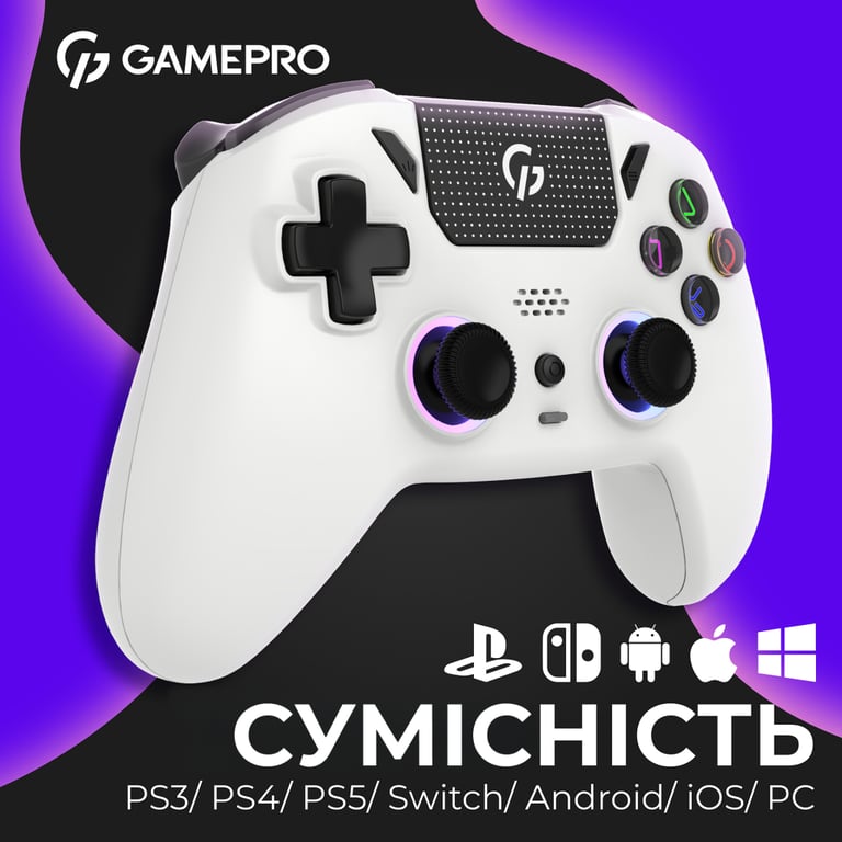 Геймпад GamePro GPS20W 2.4G/BT 5.1/USB (Switch/PC/PS/iOS/Android) RGB White (GPS20W) - фото 5