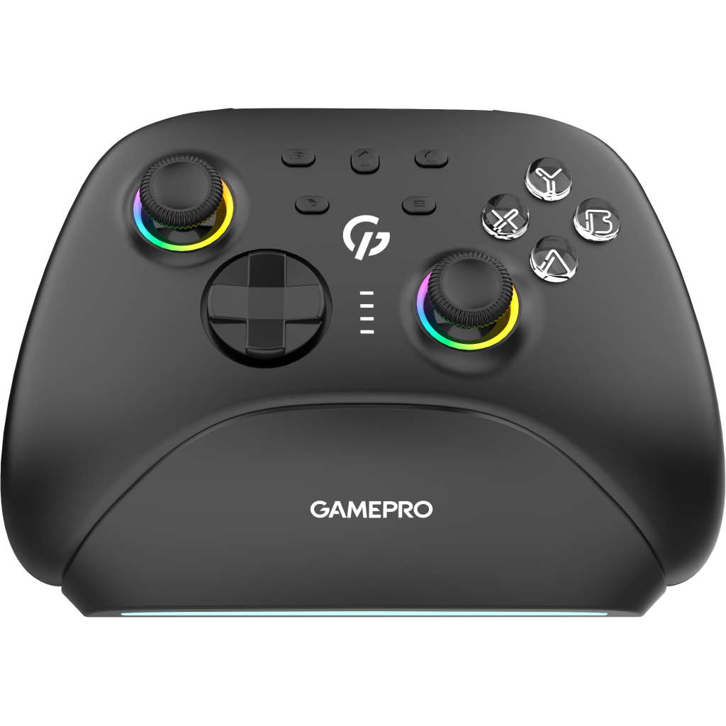 Геймпад GamePro із зарядною станцією BT 5.3/USB/2.4 ГГц (Switch/PC/iOS/Android) RGB Black (GPX13BDOC) Геймпад GamePro із зарядною станцією BT 5.3/USB/2.4 ГГц (Switch/PC/iOS/Android) RGB Black (GPX13BDOC)