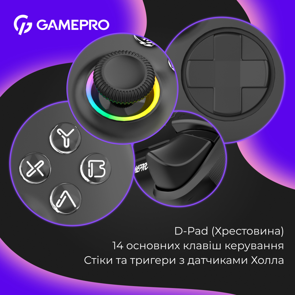 Геймпад GamePro із зарядною станцією BT 5.3/USB/2.4 ГГц (Switch/PC/iOS/Android) RGB Black (GPX13BDOC) - фото 11 Геймпад GamePro із зарядною станцією BT 5.3/USB/2.4 ГГц (Switch/PC/iOS/Android) RGB Black (GPX13BDOC) - фото 11