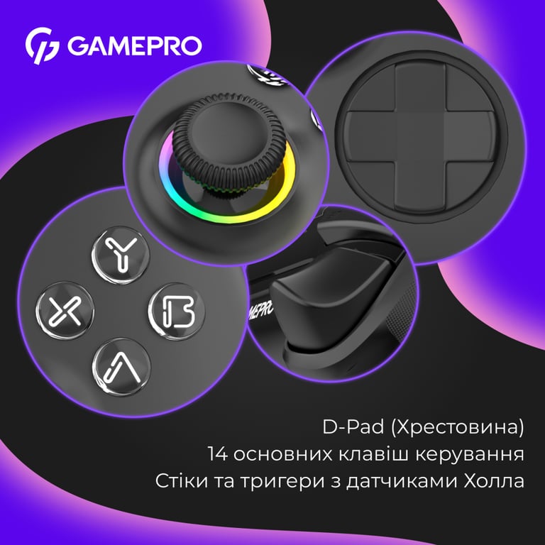 Геймпад GamePro із зарядною станцією BT 5.3/USB/2.4 ГГц (Switch/PC/iOS/Android) RGB Black (GPX13BDOC) - фото 11