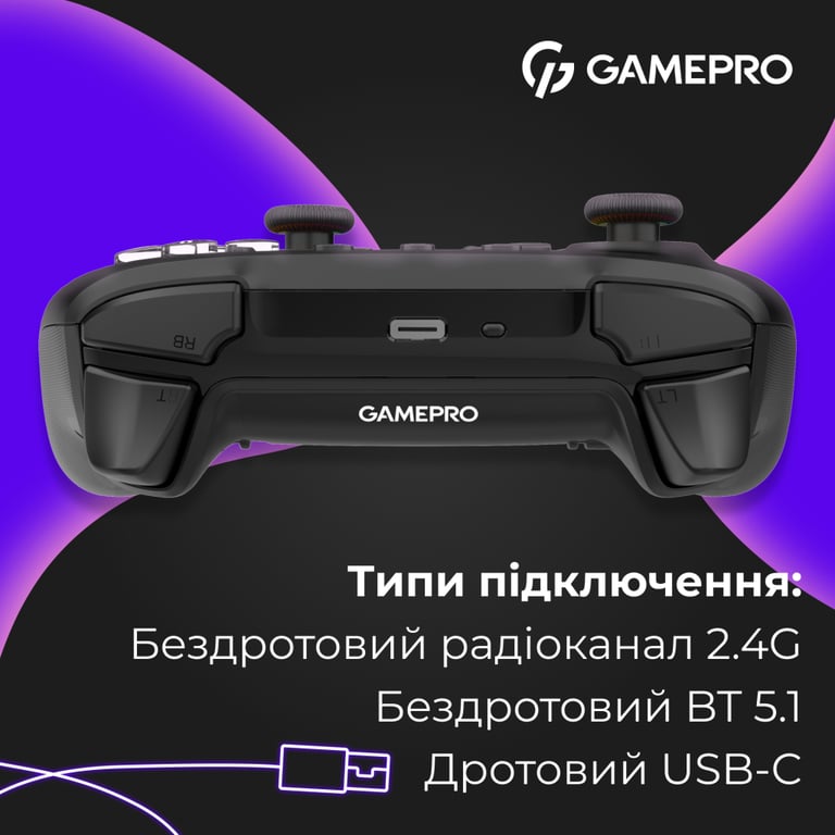 Геймпад GamePro із зарядною станцією BT 5.3/USB/2.4 ГГц (Switch/PC/iOS/Android) RGB Black (GPX13BDOC) - фото 6