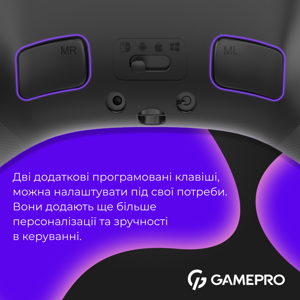 Геймпад GamePro із зарядною станцією BT 5.3/USB/2.4 ГГц (Switch/PC/iOS/Android) RGB Black (GPX13BDOC) - фото 9 Геймпад GamePro із зарядною станцією BT 5.3/USB/2.4 ГГц (Switch/PC/iOS/Android) RGB Black (GPX13BDOC) - фото 9